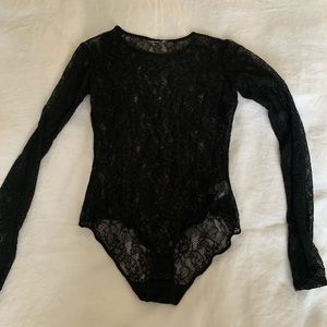 Lace long sleeve bodysuit with button closure